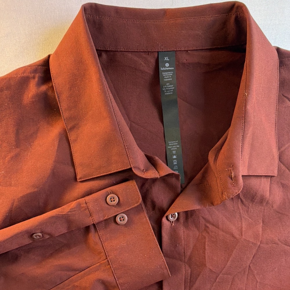 lululemon Button Up Shirt Mens XL Burgundy Solid Long Sleeve Cotton Blend